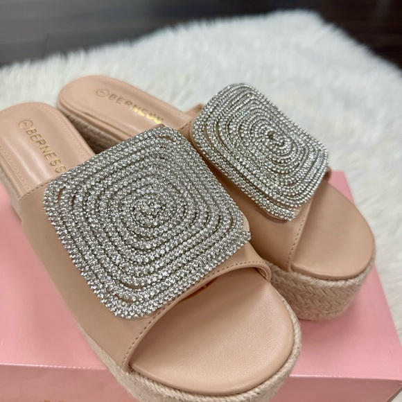 Beige Platform Rhinestone Sandal - Picture 3 of 6